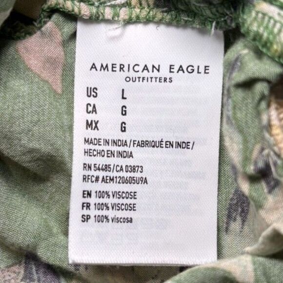 American Eagle Cropped Tie Front Hawaiian Tropical Button Up Shirt Large - Picture 4 of 4